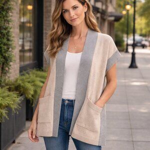 LABEL+thread SZ S Wool/Cashmere Kaia Sleeveless Cardigan in Barley & Gray $248